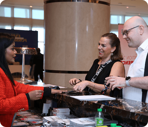 Education conference attendees networking